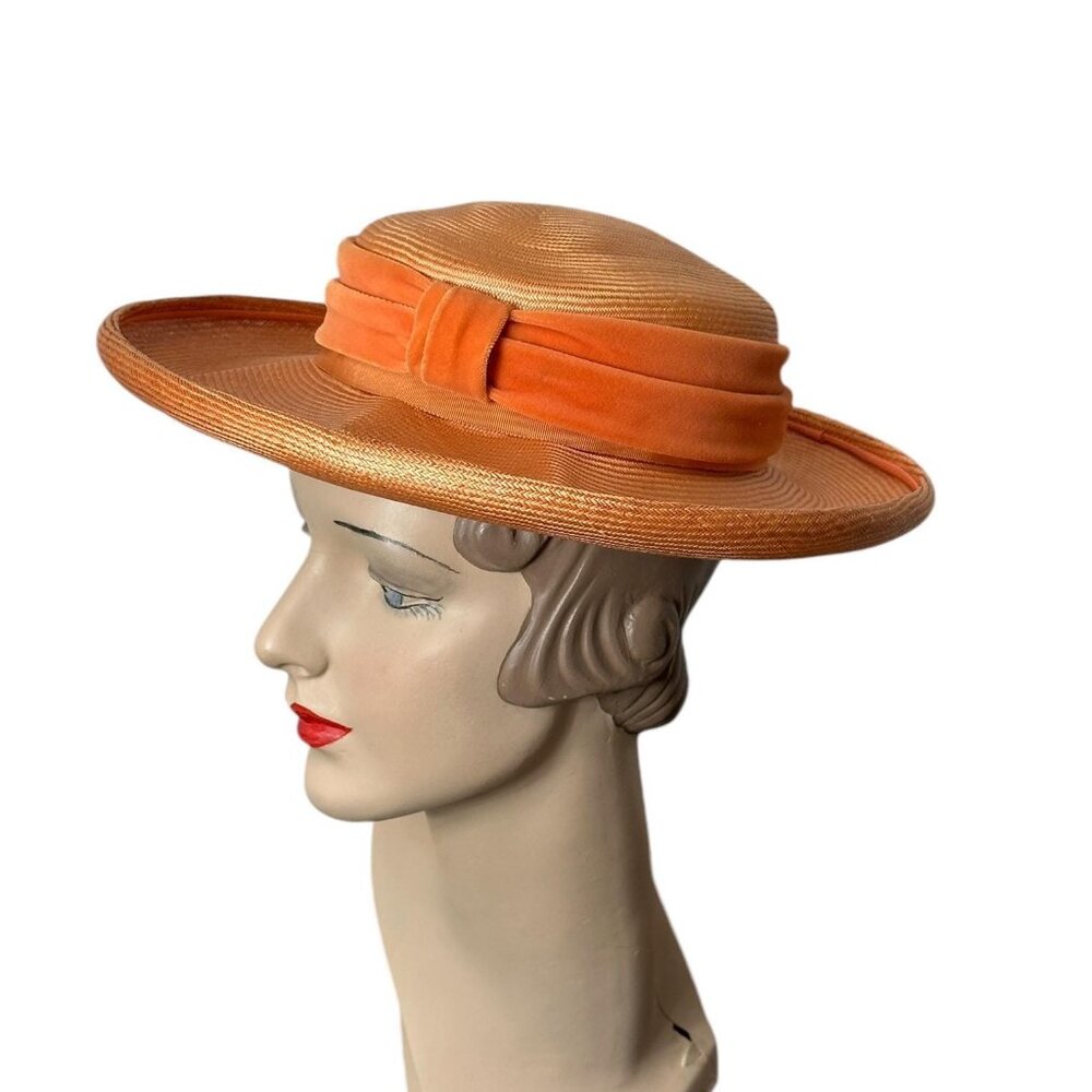 1960s straw hat with velvet band by Juli-Kay Size 22